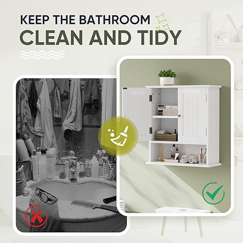 Miniatura 7 de Smuxee Gabinete de Baño Blanco Montado en la Pared, Pequeño Botiquín de Medicina para Baño con 2 Puertas Estantes Ajustables, Gabinete de Pared