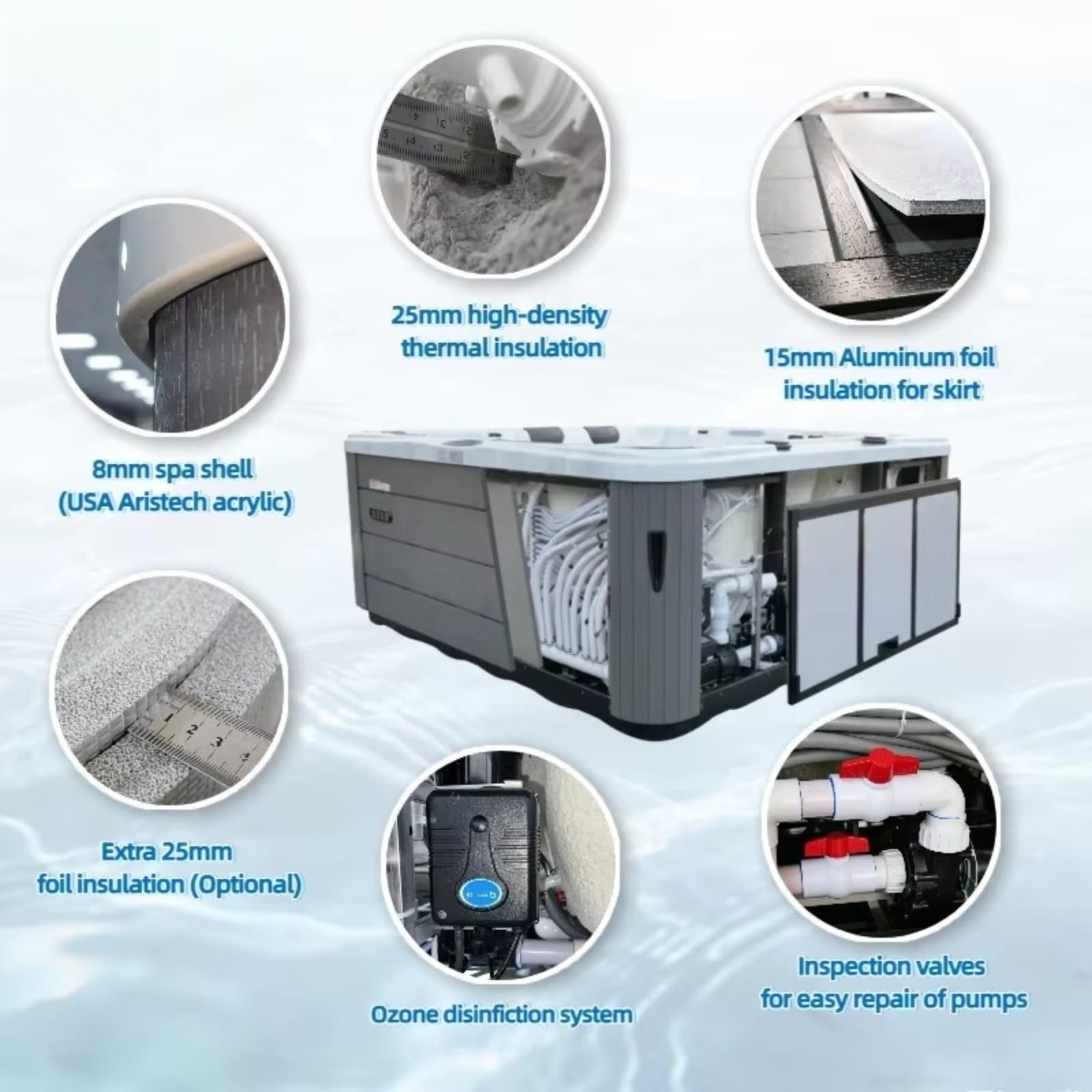 56 Jet Outdoor Hot Tub z akrylową powłoką i światłami LED