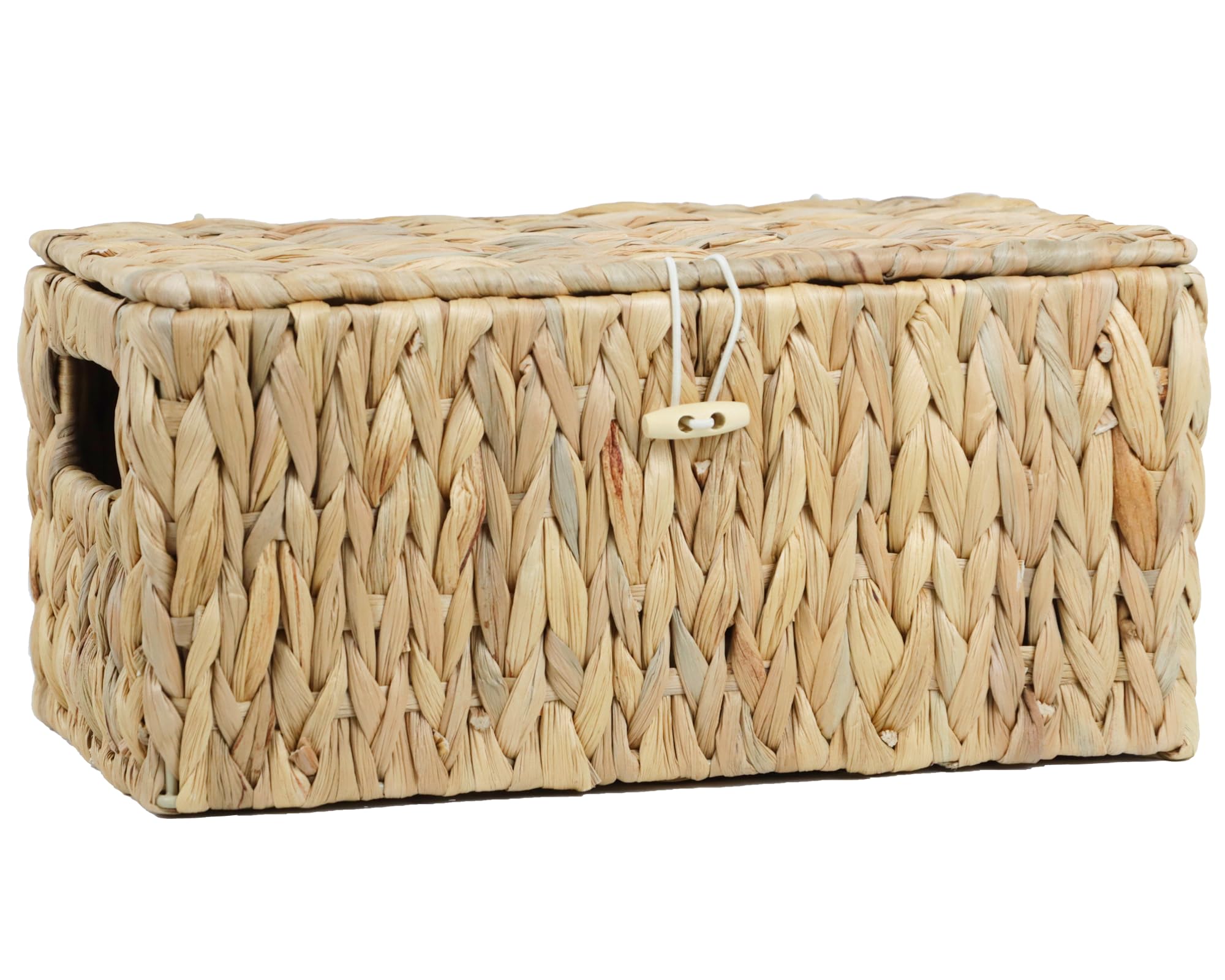 Water Hyacinth Baskets for Organizing, Rectangular Wicker Basket with Lid, Storage Baskets Bins with Handles for Shelf, Decorative Woven Basket Boxes