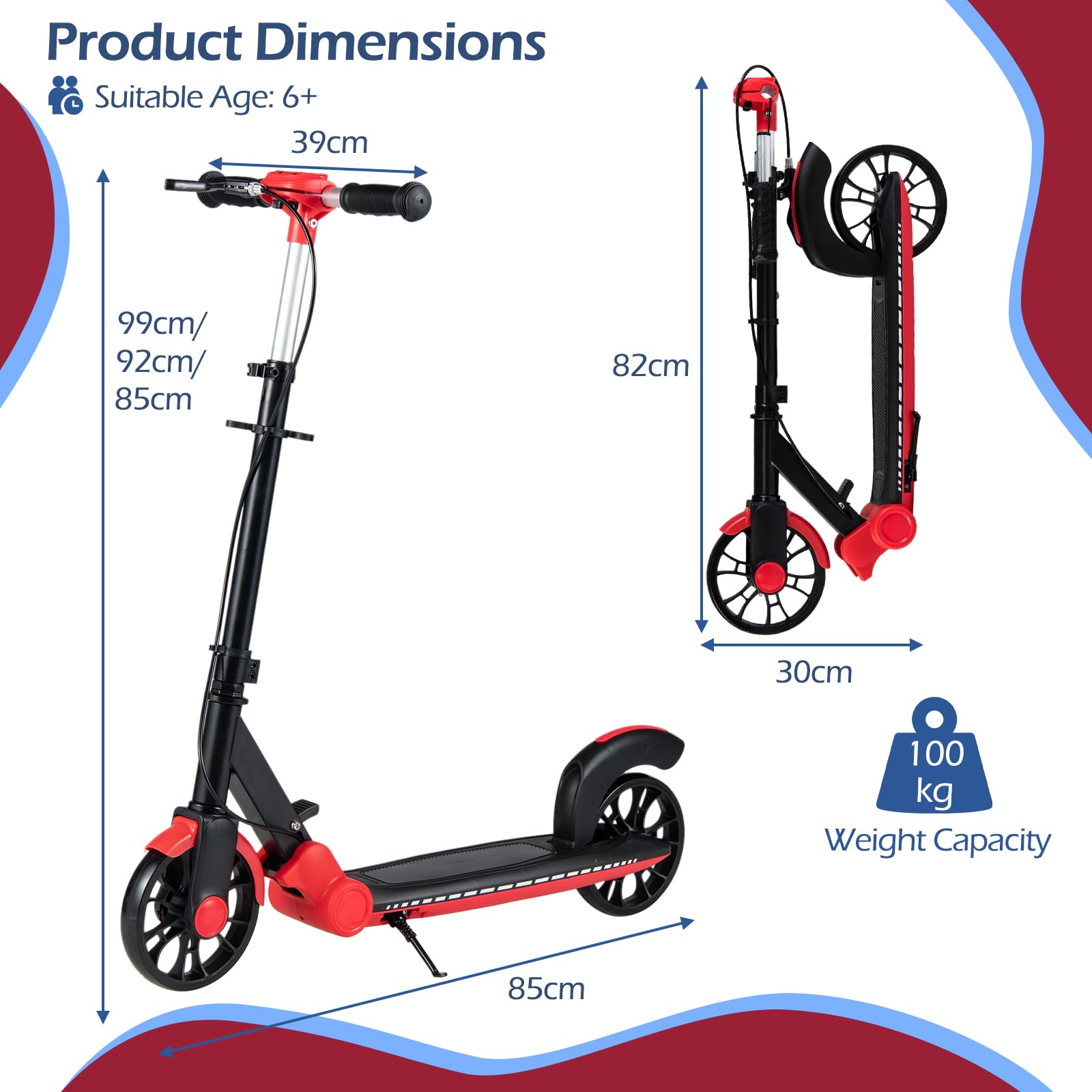 FANTASK Trottinette Pliable avec 2 Roues Lumineuses et réglage en Hauteur