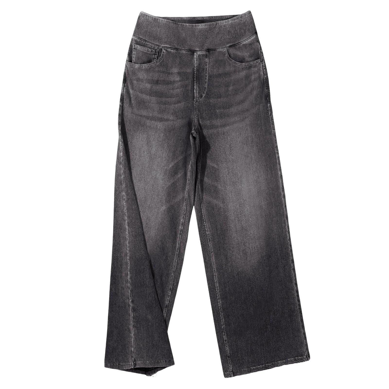 Generisch Jeans da donna a gamba larga, colore blu scuro, a vita alta, dritti, con tasche, pantaloni in denim larghi da infilare, leggeri, comodi, Y2K, elasticizzati