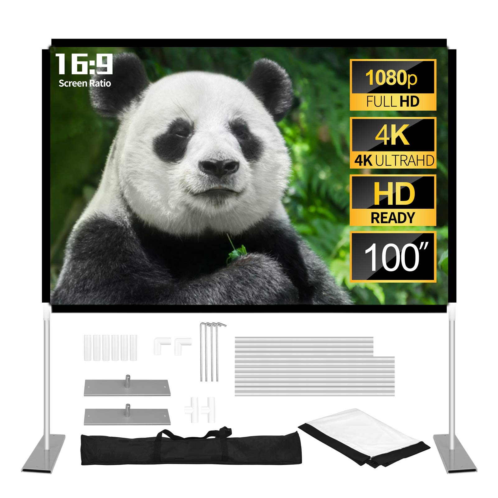 Écran Projection 100" EMART Avec Support - 4K HD 16:9, Trépied Pliable, Sac Transport