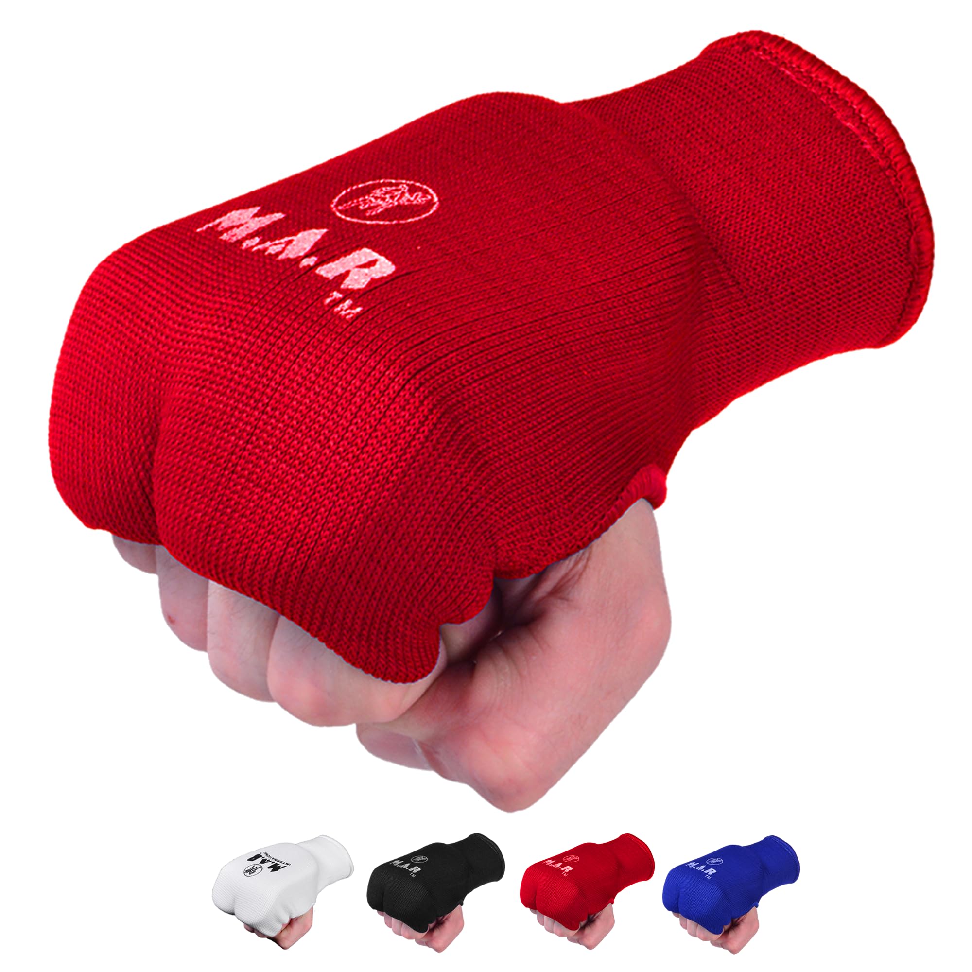 MAR | Red Martial Arts Hand Mitts, Stretchable Slip-On Fabric, MMA Training, Muay Thai Protection, Kickboxing Gear (Large)