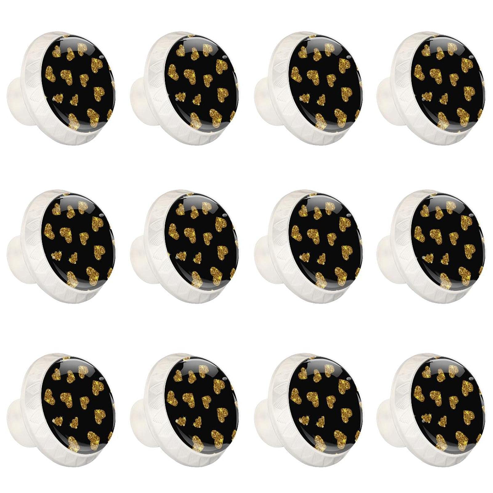 Boutons de cuisine dorés ronds finitions luxe motif cœur noir