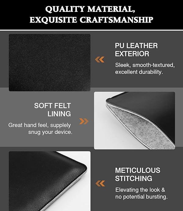 MoKo Laptop Sleeve Compatible with MacBook Air 13.3 M5/4/3/2/1, 13-in Mac Pro M2/M1 & MacBook Neo A18, PU Leather Notebook Computer Protective Carrying Bag Slim Stylish Case Pouch, Black by MoKo - Image 4