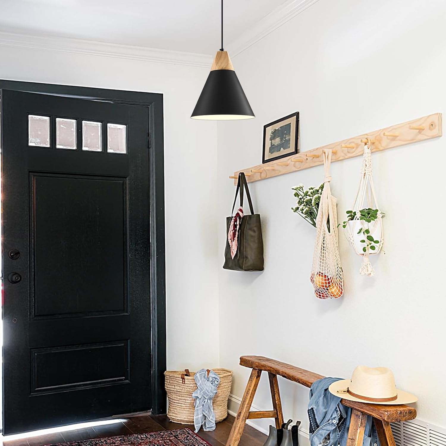 Black Pendant Light 2 Packs,9.4inches- Farmhouse Pendant Light, Modern Pendant Lights, Kitchen Pendant Lights for Office, Bedroom, Living Room, Kitchen Island