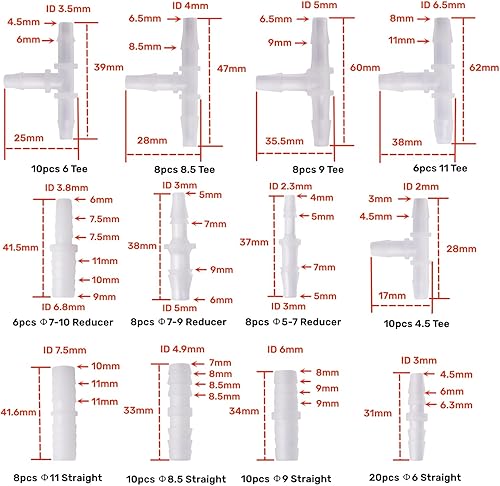 Miniatura 2 de Tucool Racing Adaptador de unión de empalme de plástico en forma de T de 3 vías para manguera de tubo de línea de aire (kit surtido de conectores de
