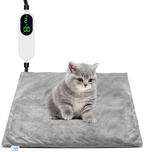 Cama térmica para gatos de interior, almohadilla térmica eléctrica para mascotas para perros y gatos con temporizador, almohadilla térmica de 9