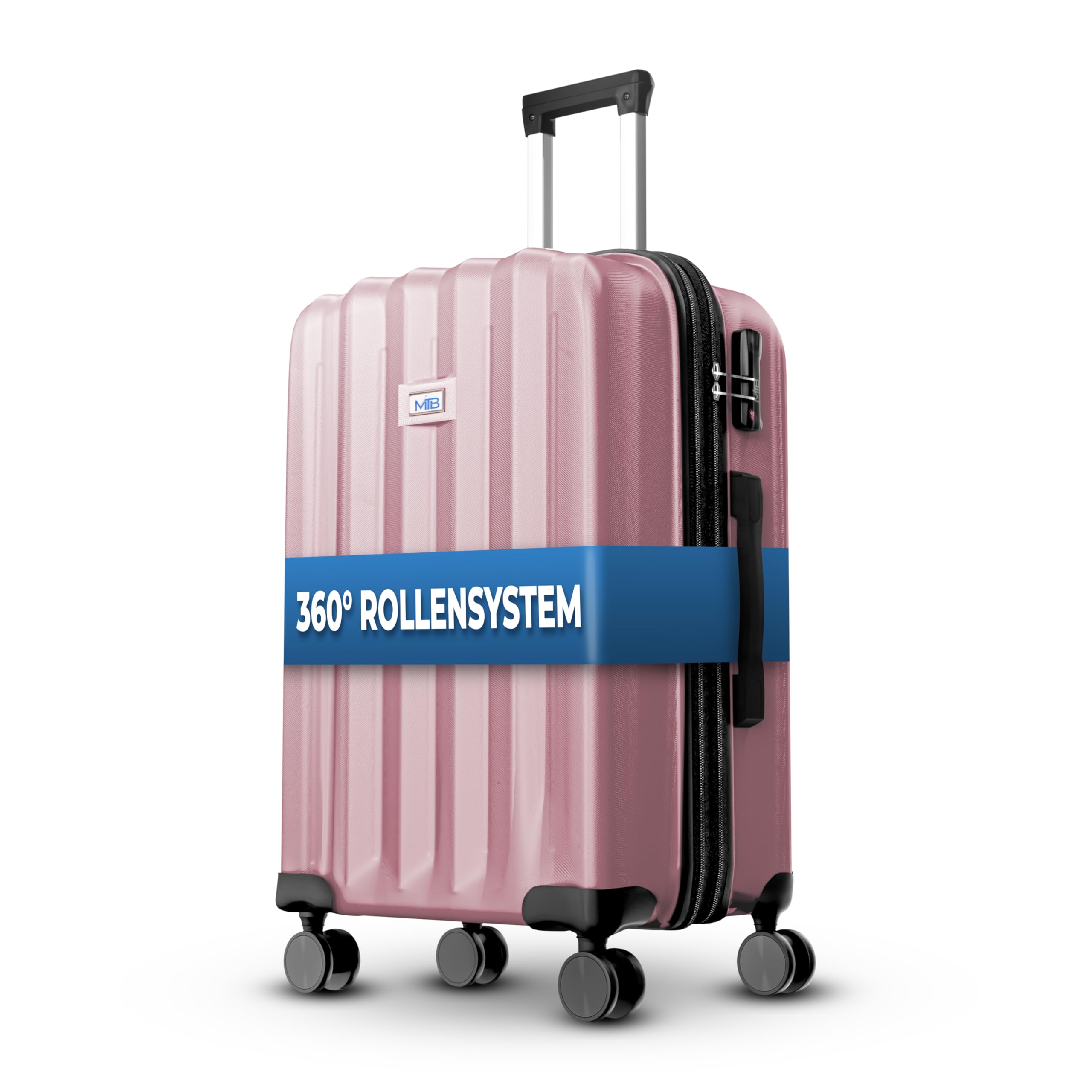 Hartschalen-Koffer Trolley ABS Reisekoffer 4 Zwillingsrollen (Handgepäck-Mittel-Groß-Set) + 5cm Dehnungsfuge (Rose-Gold, Großer Koffer (75cm))
