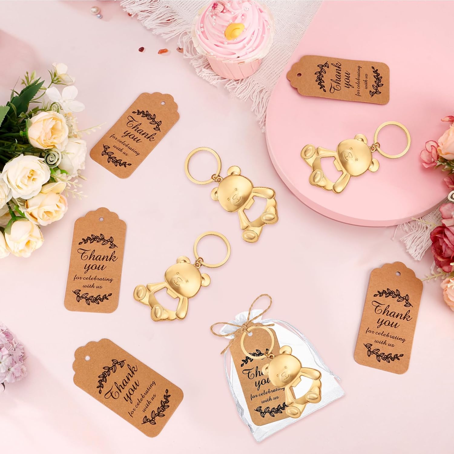 VZCBZC 50Set Bear Bottle Openers Keychain Baby Shower Party Favors for Guests Bear Bottle Opener Souvenirs for Girls Boys Reveal Wedding Party Gifts-Bear