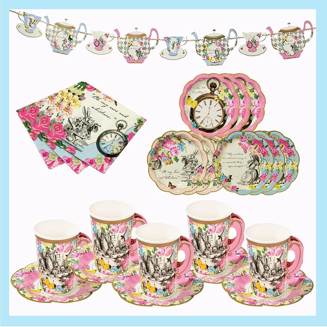 Talking Tables Alice in Wonderland Decorations and Tableware Set for 12