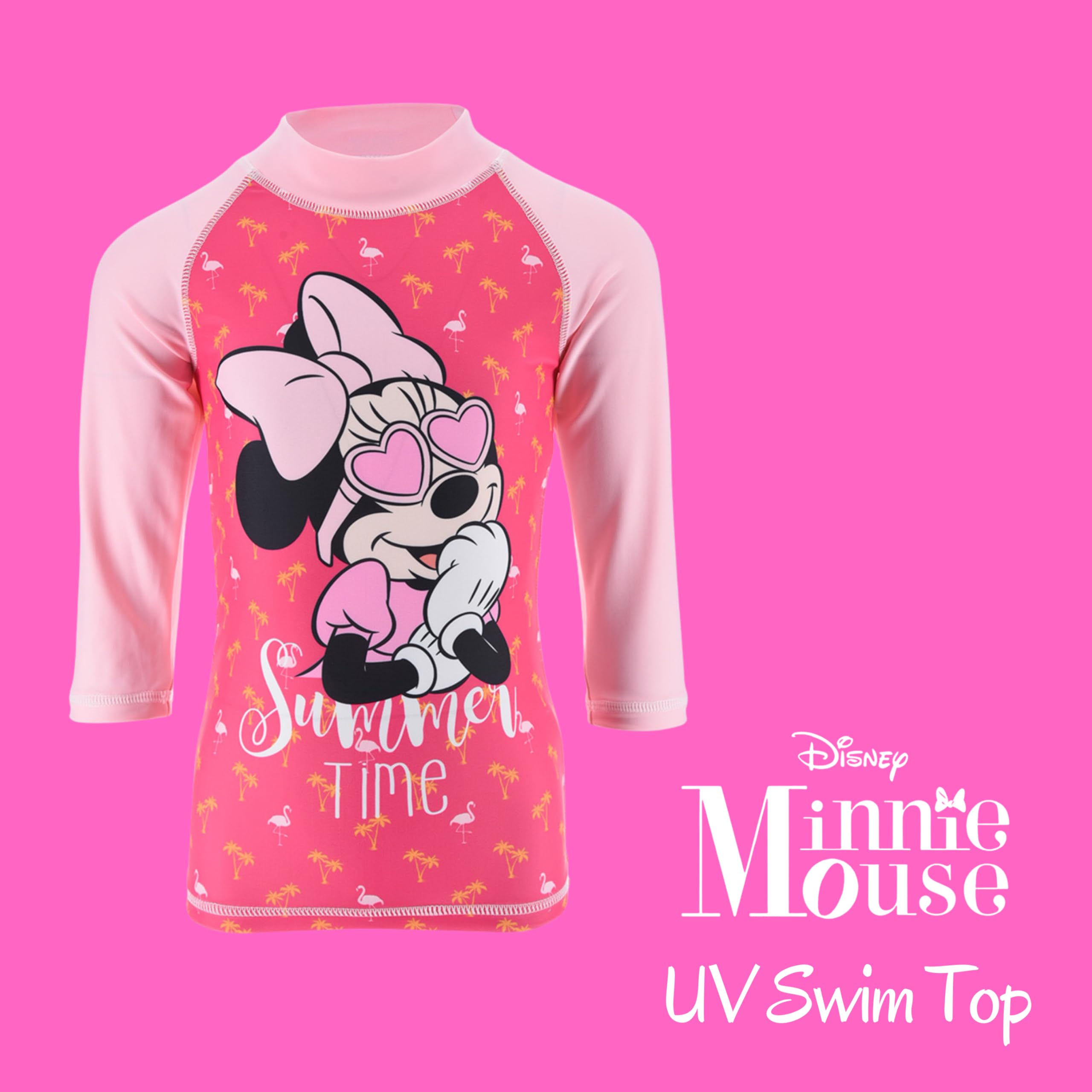 Disney Minnie Mouse Bañador para Niñas, Traje de Baño Proteccion UV Conjunto de Natación, Camiseta de Baño, Talla 4 Años - Rosa
