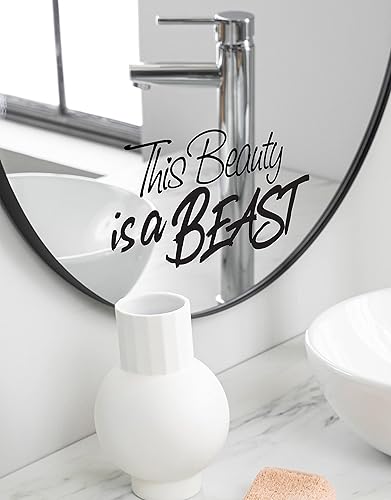 Miniatura 5 de Calcomanías de pared con cita motivacional de autoestima "This Beauty is a Beast" para espejo, ventanas o paredes, decoración #6280 (negro, 4