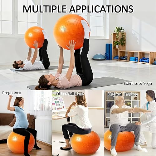 Miniatura 6 de Gruper Yoga Ball, Multiple Sizes Non Slip Exercise Ball for Workout, Birthing, Balance, Stability, Pregnancy, 2200LB Capacity, Anti Burst Chair for