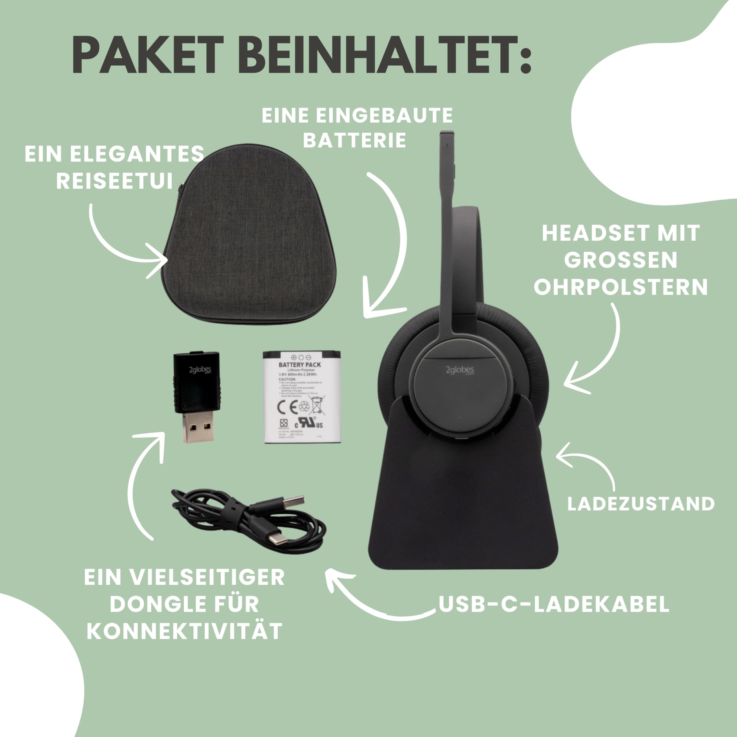Hybrid X.5: Cuffia professionale DECT e Bluetooth con ANC/ENC – Auricolare wireless con base di ricarica e dongle – Ideale per ufficio, PC e call center