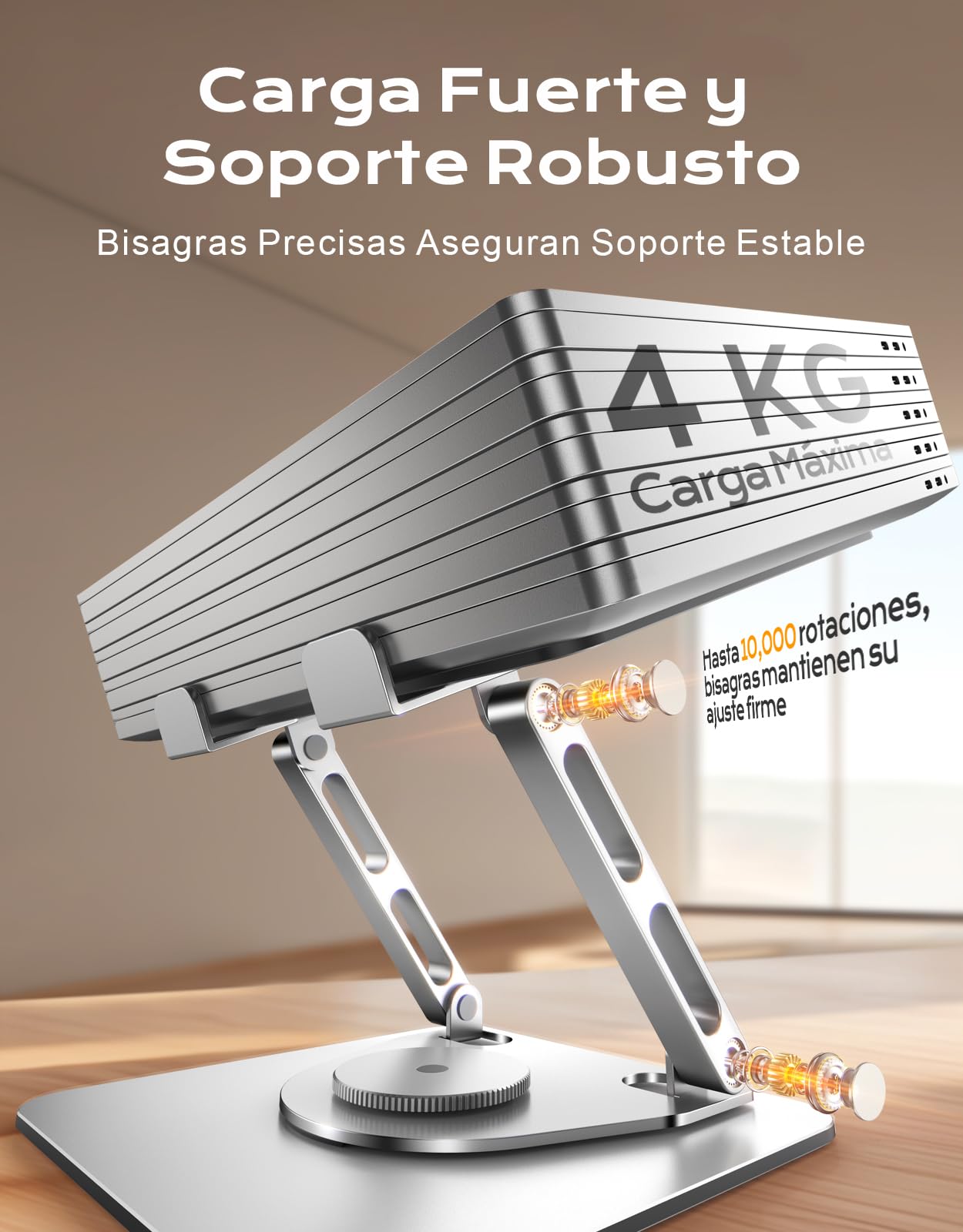 Glangeh Soporte Portatil Mesa 360° Giratorio - Laptop Stand de Doble Varilla Reforzada y Elevador Portátil Ajustable, Diseño Estable para Gaming/Oficina, Compatible con MacBook y Portátiles 10"-16"
