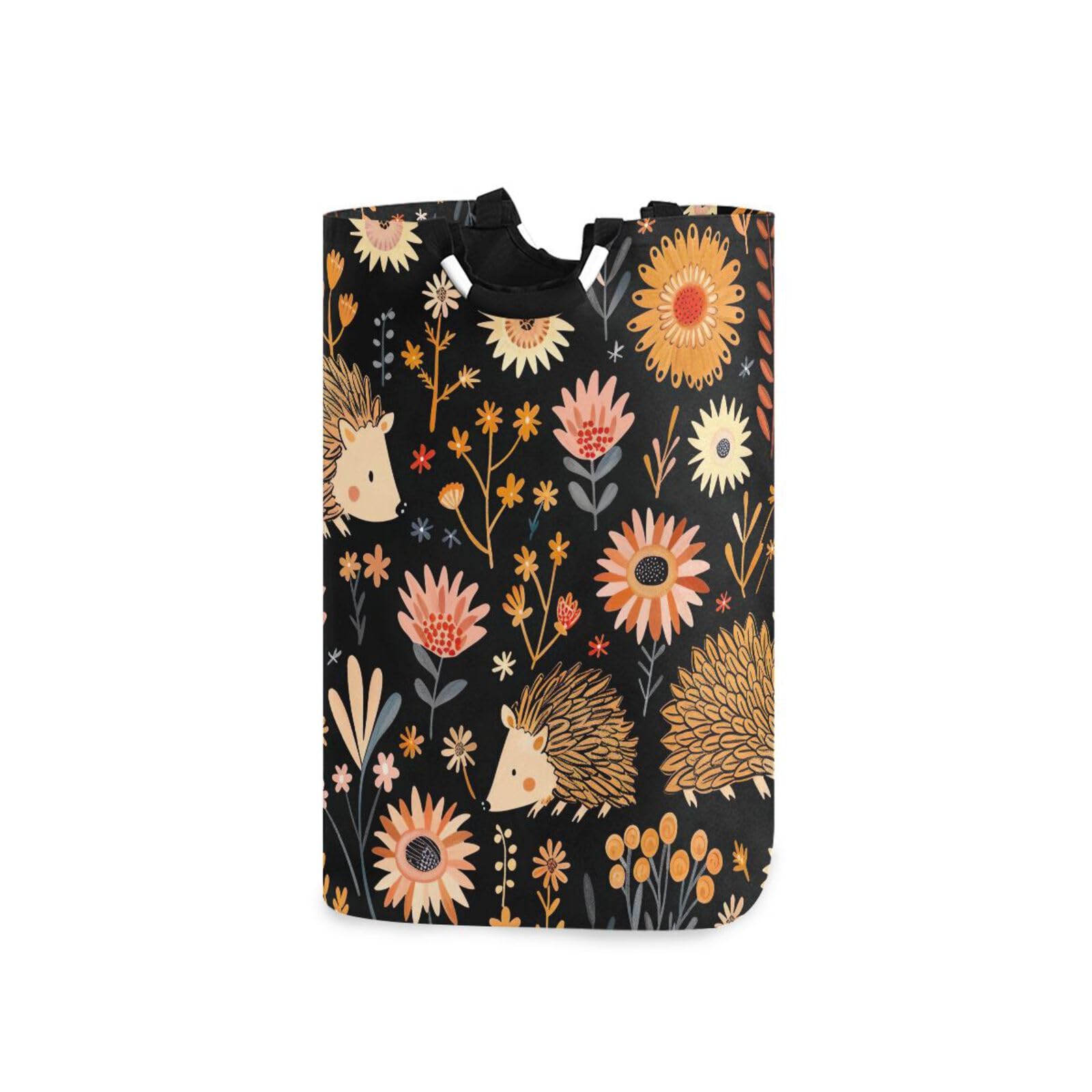 Jihqo Laundry Hamper Basket Cute Hedgehogs Flowers Collapsible Nursery Storage Bin Waterproof Clothing Baskets for Home Bedroom Bathroom Washing Room