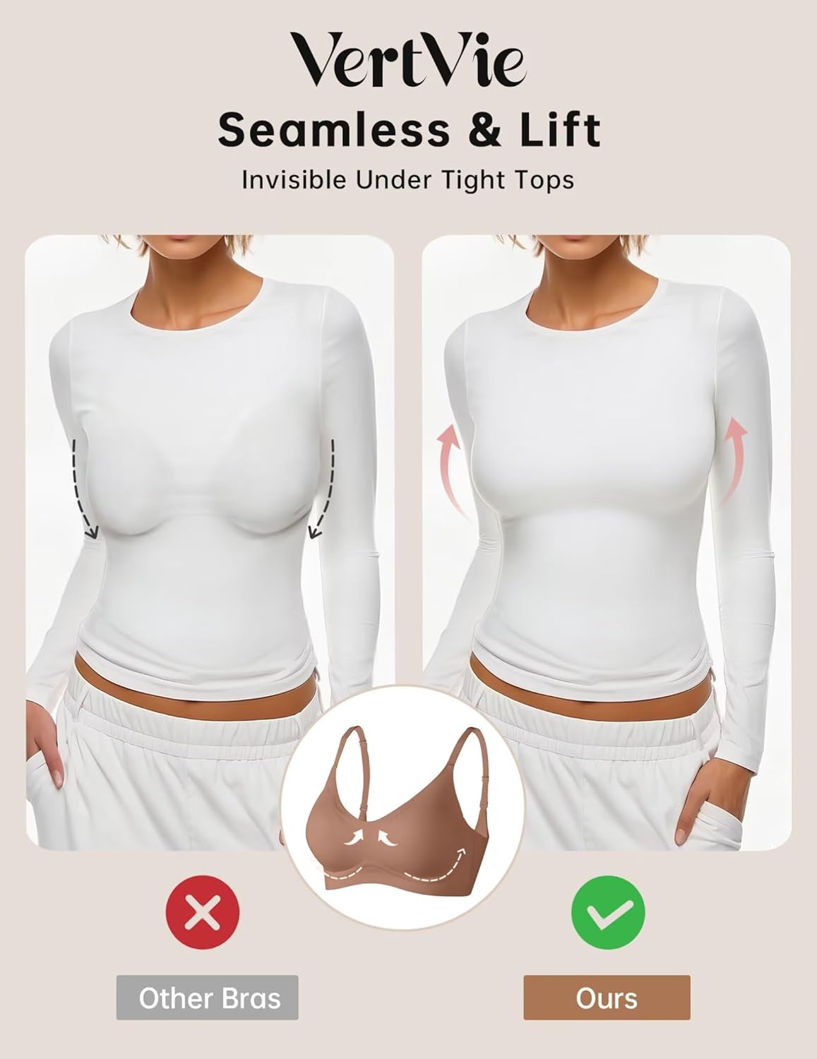 Vertvie Womens Seamless Jelly Bras No Underwire Comfort Push Up Bras Buttery Soft Wireless Bralette Full Coverage Sports Bra - Image 4