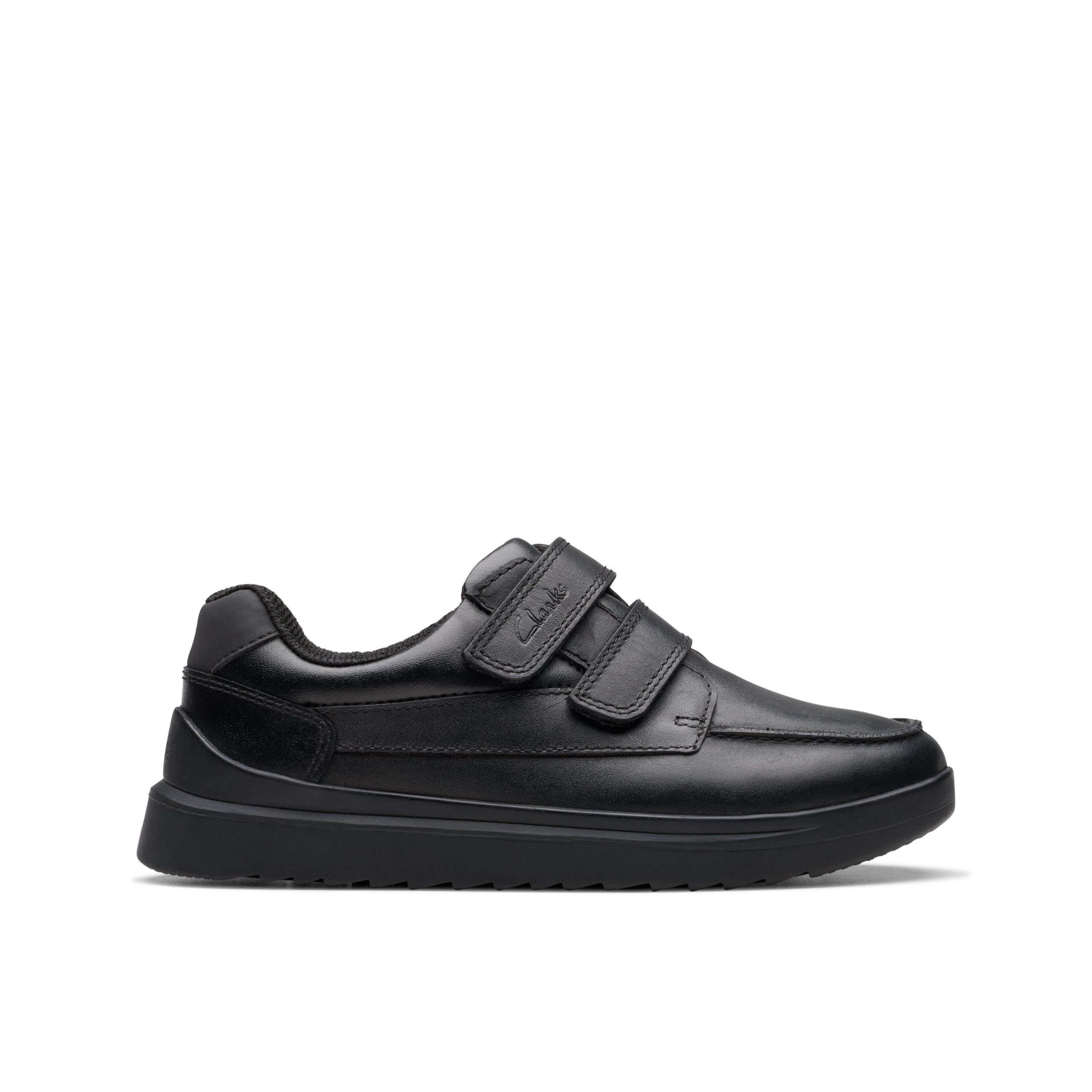 Clarks Boys Keelan Flare K Oxford Flat, Black Leather, 11.5 UK
