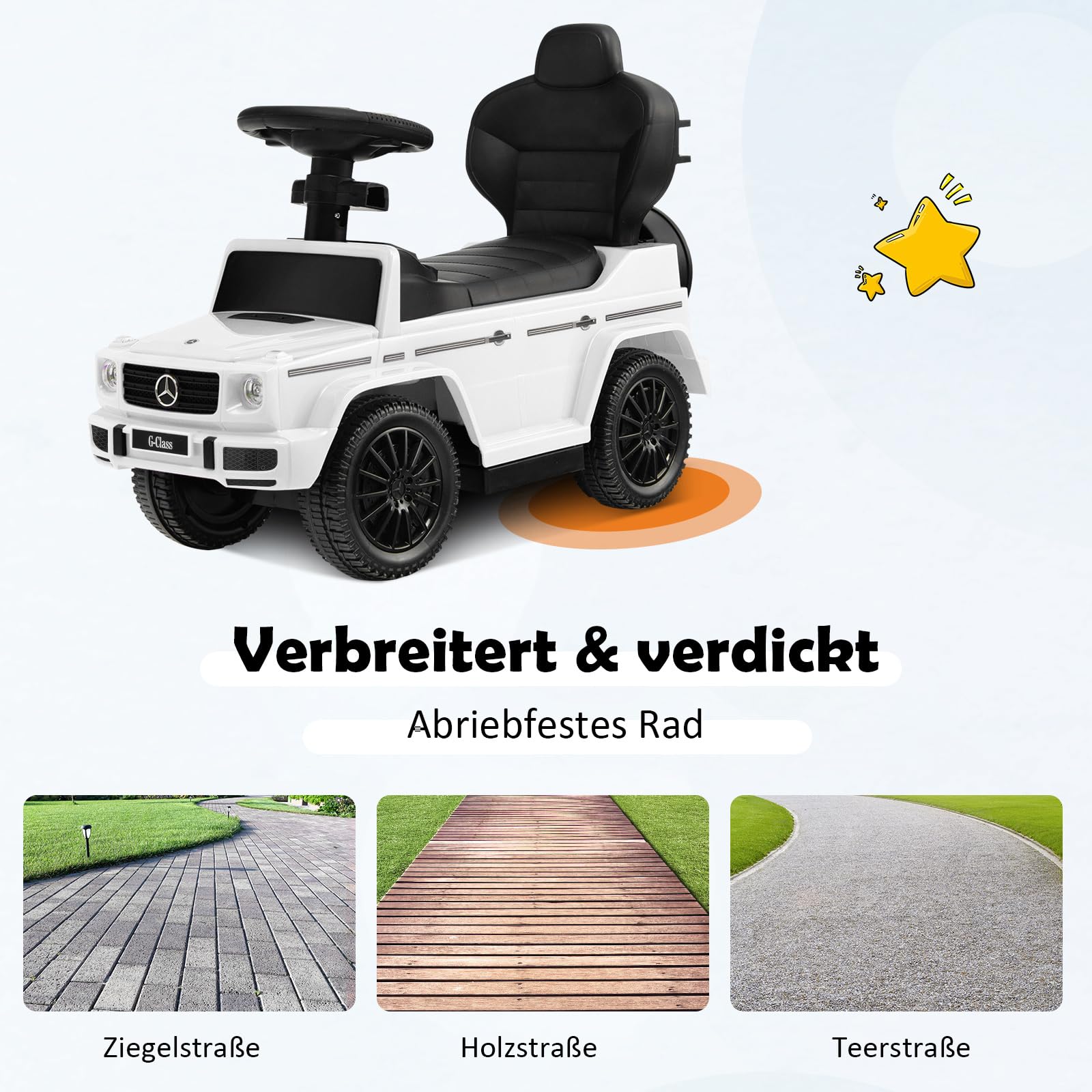 COSTWAY Mercedes Benz Rutschauto, 3 in 1 Rutscher Auto mit Sonnendach & Stauraum & abnehmbaren Schutzbügel & Schiebestange, Rutschfahrzeug mit Motorsound & Hupe, für Kinder ab 1 Jahr (Weiß)