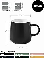 Vista 2 de T-WARE Tazas de café de 12 onzas, juego de 4 tazas negras cerosas, tazas de café de cerámica, tazas de café de color sólido