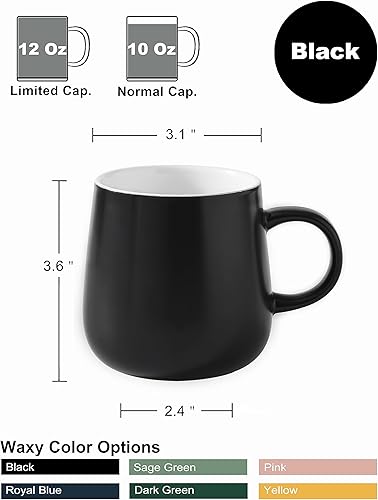 Miniatura 2 de T-WARE Tazas de café de 12 onzas, juego de 4 tazas negras cerosas, tazas de café de cerámica, tazas de café de color sólido