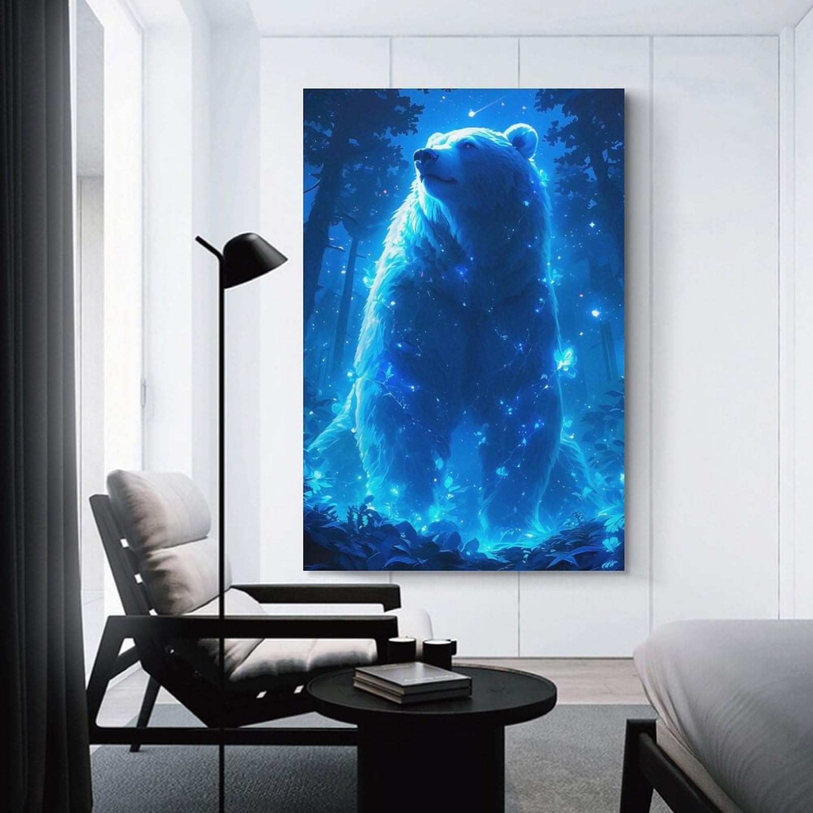 Junmoney Decorative Canvas Print Glowing Forest Bear, 16x24inch(40x60cm), for Study, Office Or Apartment Decor, Gift Idea for Housewarming And Birthdays