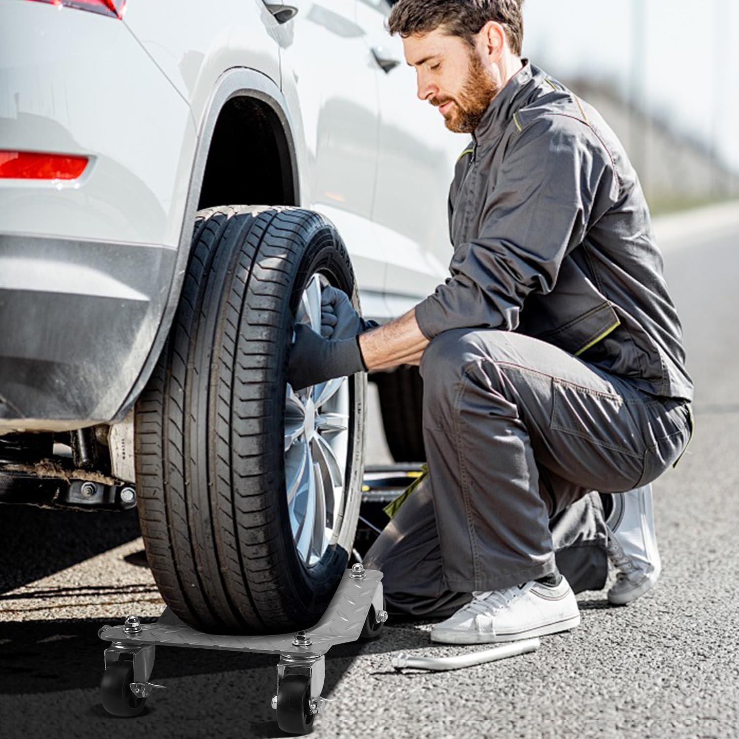 4 Stück Rangierhilfen für Wohnmobile Auto Rangierhilfe Wagenheber mit Doppellagernden Lenkrollen Metal Rangierheber Set für PKWs Autos LKWs, 500 kg pro Plattform
