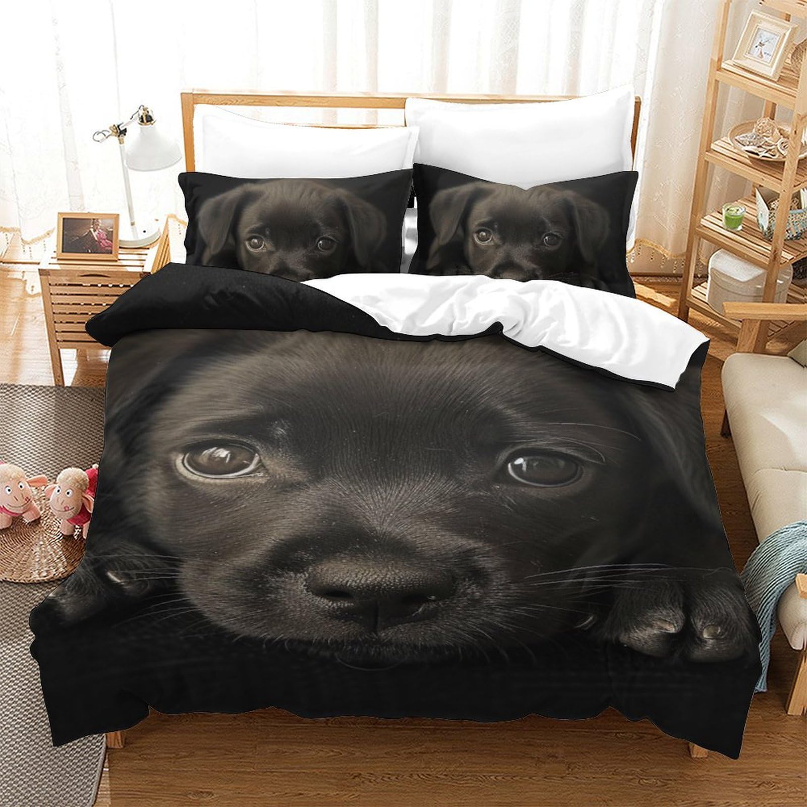 Housse de couette Labrador 140x200 cm avec 2 taies d'oreiller pour lit simple