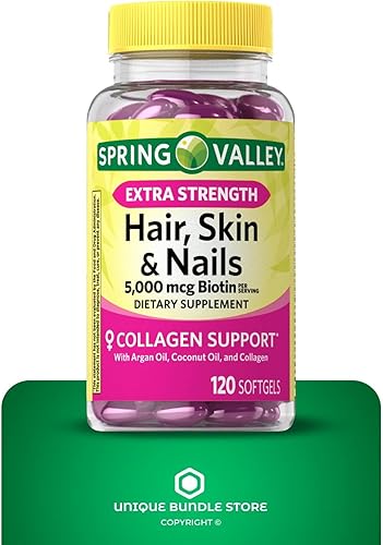 Miniatura 4 de Vitaminas para el cabello, la piel y las uñas, cápsulas blandas, 5,000 mcg, 120 unidades dietéticas, suplemento para uñas y piel y cabello +