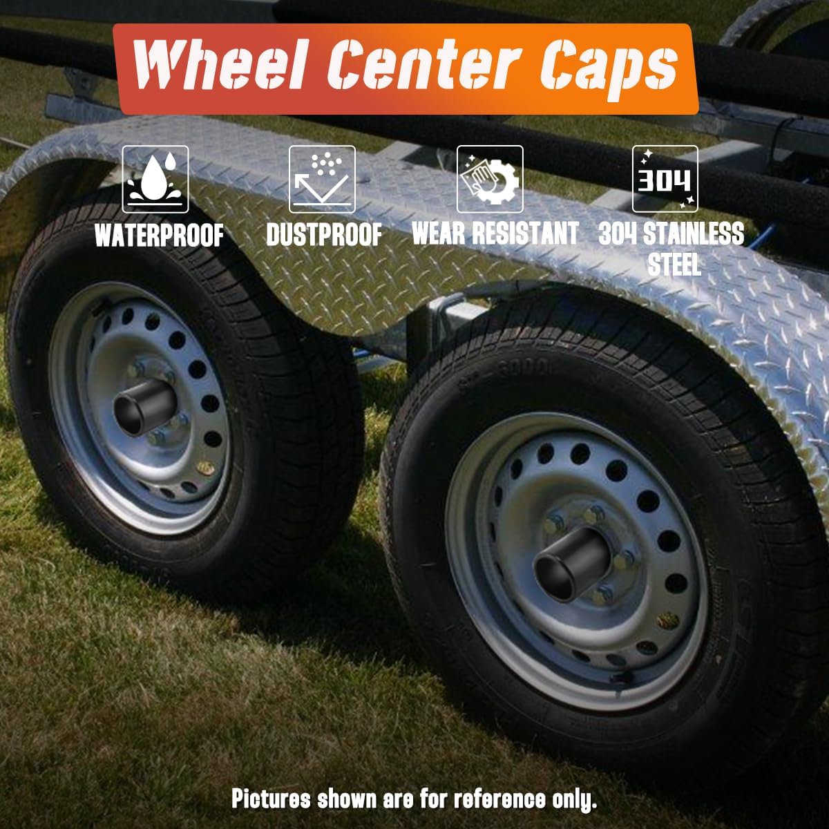 4Pcs 3.19in Wheel Center Caps Push Through with 24 Lug Nuts Sets - Stainless Steel Trailer Hub Cap and 1/2''-20 Lug Nuts for Truck SUV RV Wheel Rim, Matt Black