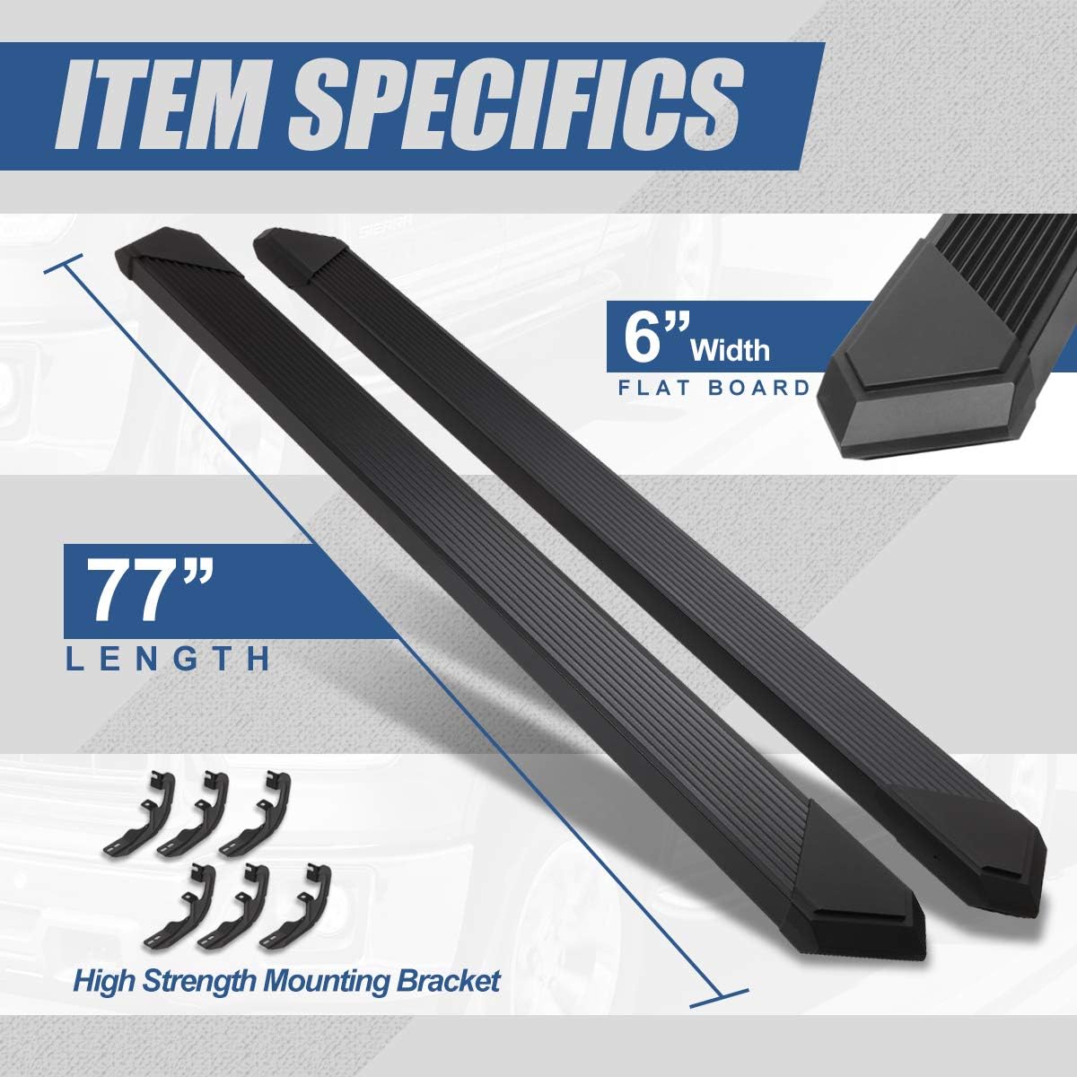 Auto Dynasty Pleated Running Boards Compatible with 2019-2025 Silverado Sierra 1500 2500HD 3500HD Extended Cab, Stainless Steel Side Step Nerf Bars, 6 Inches Step Bars, Black Powdercoated