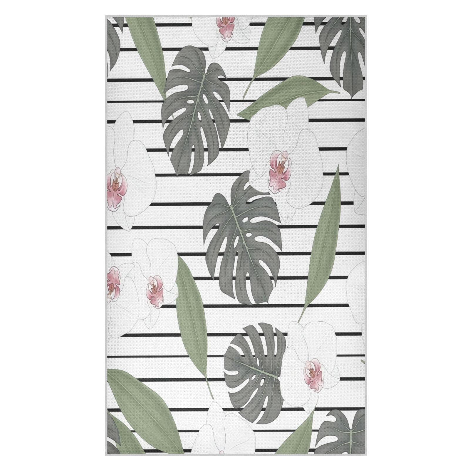 BURSTDDY Palm Leaves Kitchen Towels,Absorbent Dish Towels 2 Pack