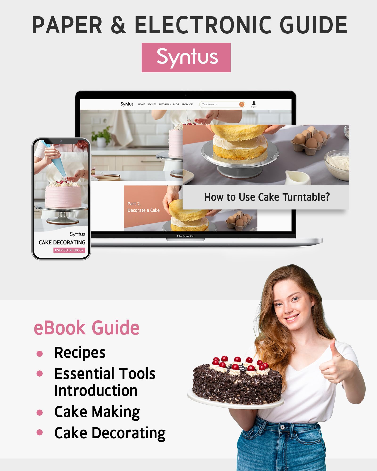 Syntus Kit de decoración de pasteles de 253 piezas, soporte giratorio de aleación de aluminio, 48 puntas de glaseado numeradas, 3 boquillas de tubería rusas, espátulas rectas y en ángulo, bolsas de