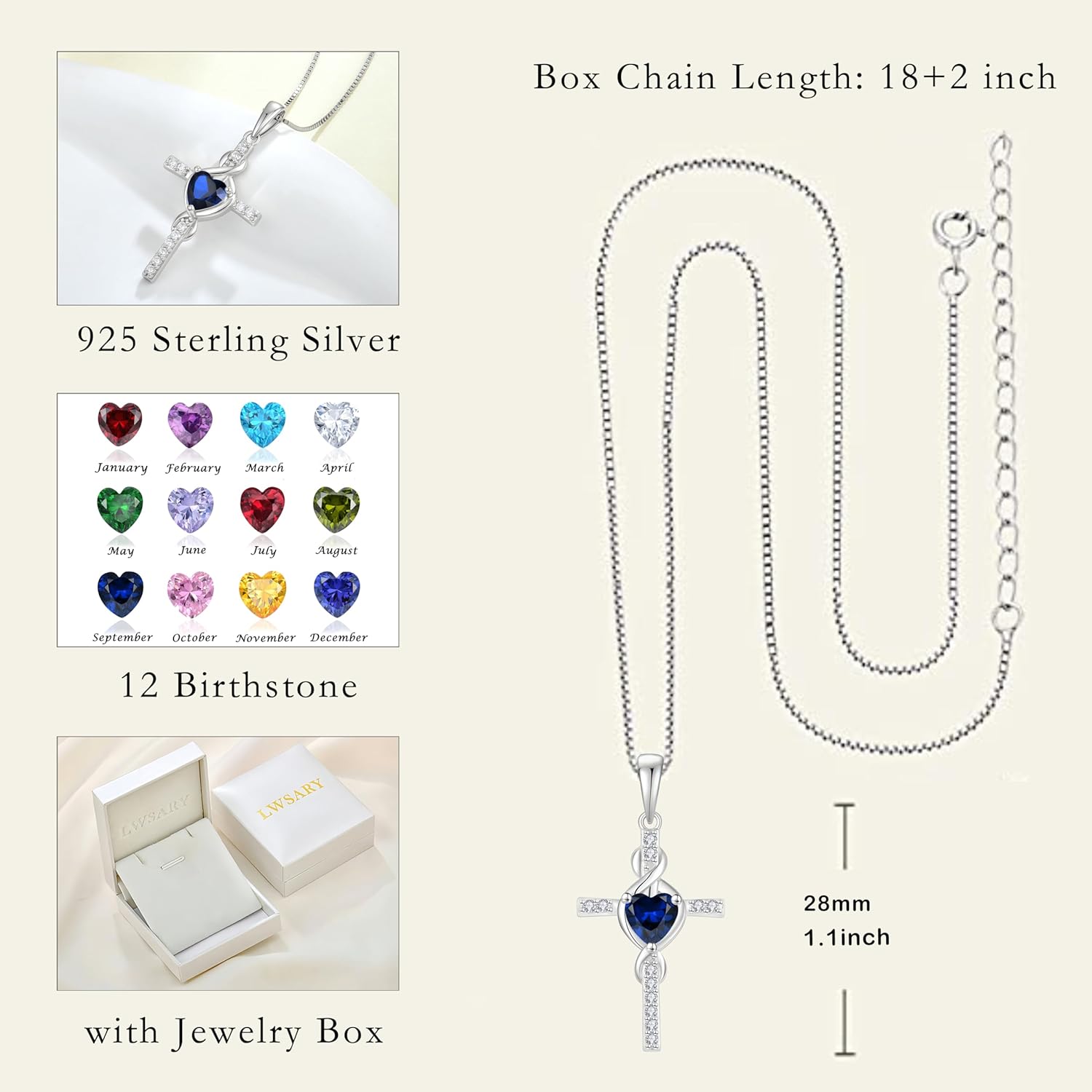 Infinity Cross Necklace 925 Sterling Silver Crucifix Christian Religious Pendant Birthstone Jewelry Gifts for Women - Image 6