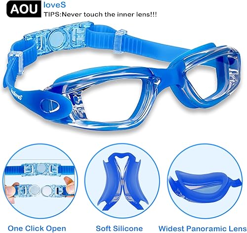 Miniatura 2 de Aouloves Gafas de natación para niños, paquete de 2, antiniebla, sin fugas, visión clara, gafas de natación para piscina de agua para edades de 3 a