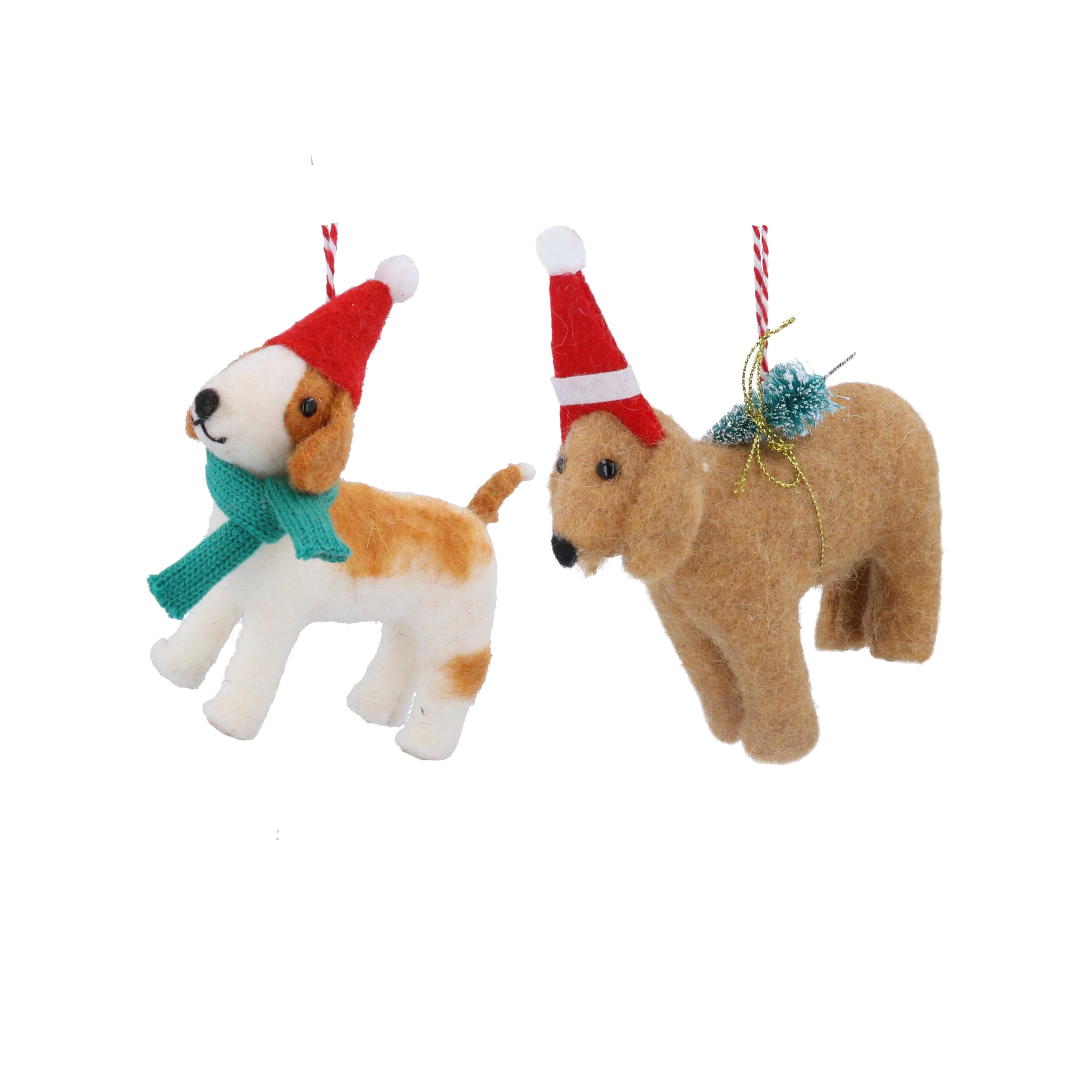 Gisela Graham Set of Two Plush Dogs in Hats Christmas Tree Decorations