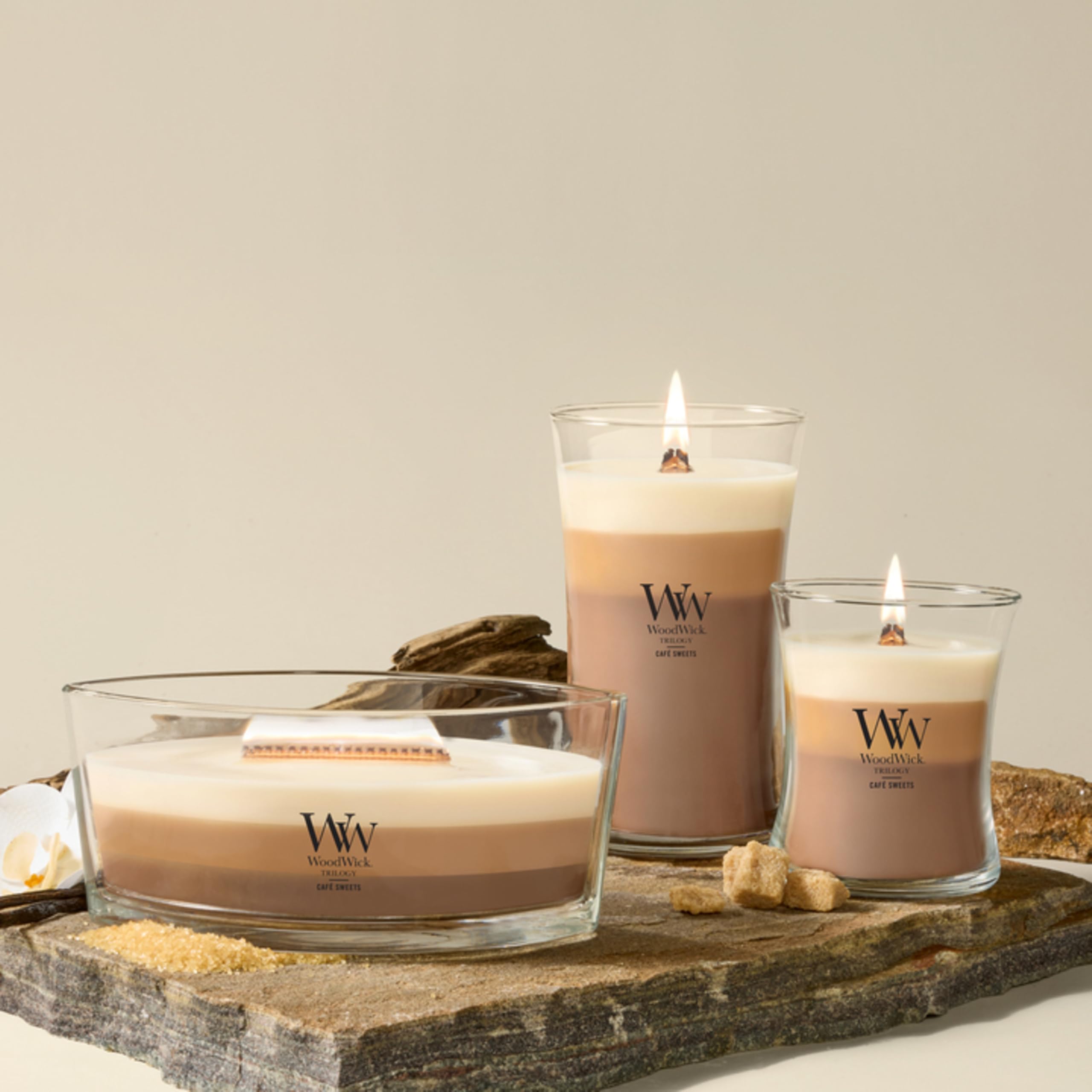 WoodWick Ellipse Trilogy bougie parfumée avec mèche Hearthwick | Café gourmand