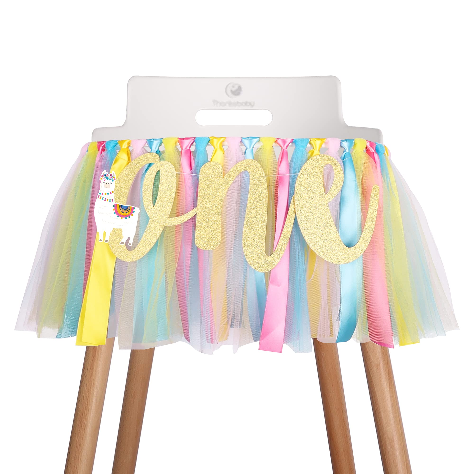 Llama Alpaca Highchair Banner Decoration for Baby - 1st First Highchair Happy Birthday Banner, High Chair Fabric Garland Party Supplies, Pink Black