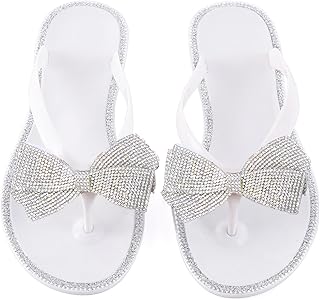 Women Flip-Flops Flat Sandals Jelly Bow Beach Flat Rivets...