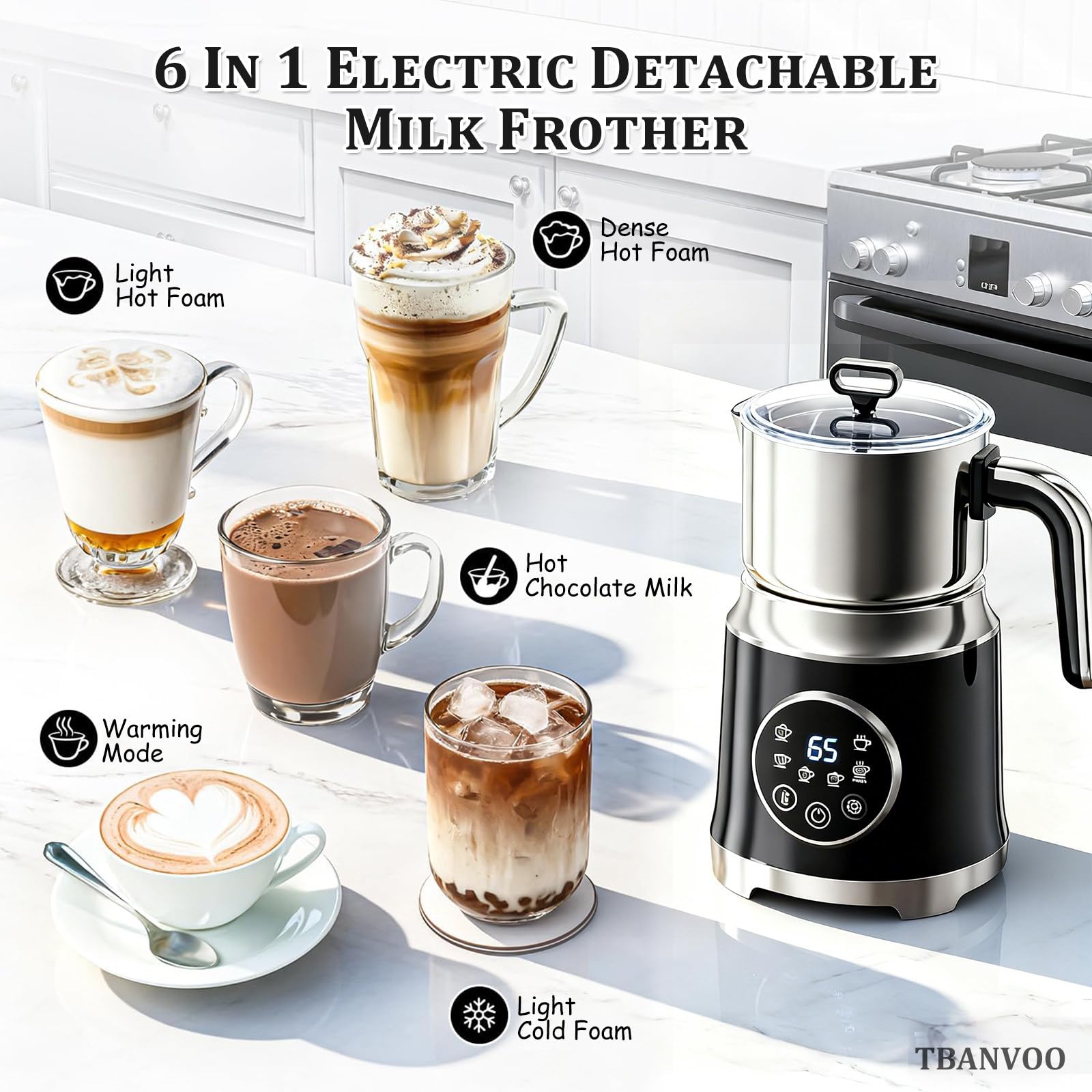 Elektryczny spieniacz do mleka do latte i cappuccino, automatyczny przyrząd do robienia gorącej i zimnej pianki oraz podgrzewacz do mleka, wielofunkcyjne urządzenie kuchenne