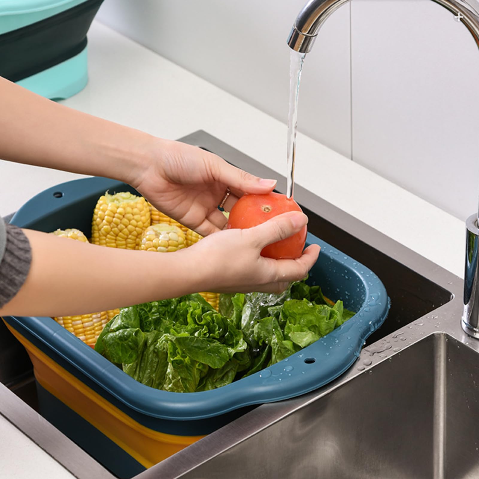 Zusammenklappbares Geschirrbecken mit tragbarer Spüle, 11 l, zusammenklappbarer Eimer mit Ablaufstopfen, faltbare Spüle, Spülwanne, Spülbecken für Gemüse, Waschen, Camping, Wohnmobil, Küche (grün)