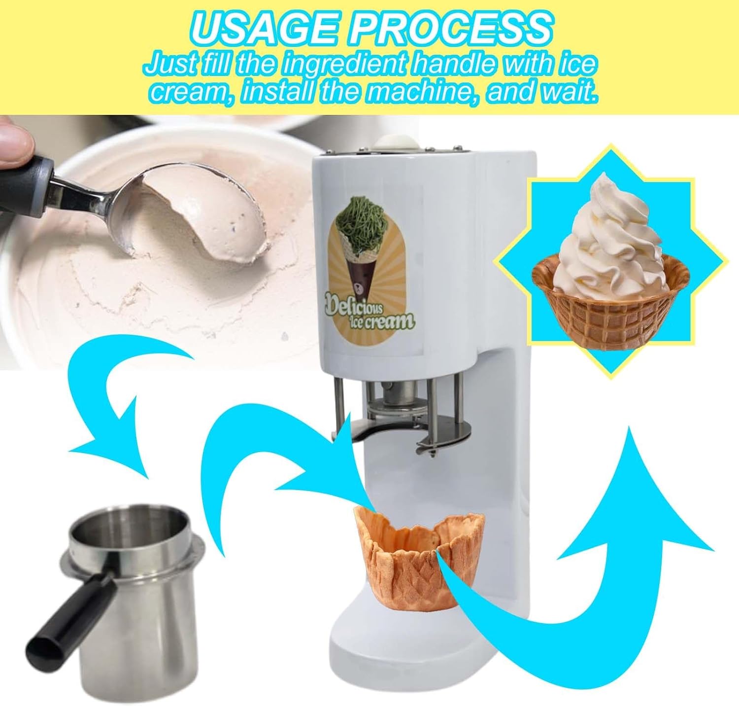 Spaghetti Ice Cream Maker Noodle With 4 Molds, Ice Cream Lace Machine,Spaghetti Gelato Maker Ice Cream For Family Gathering