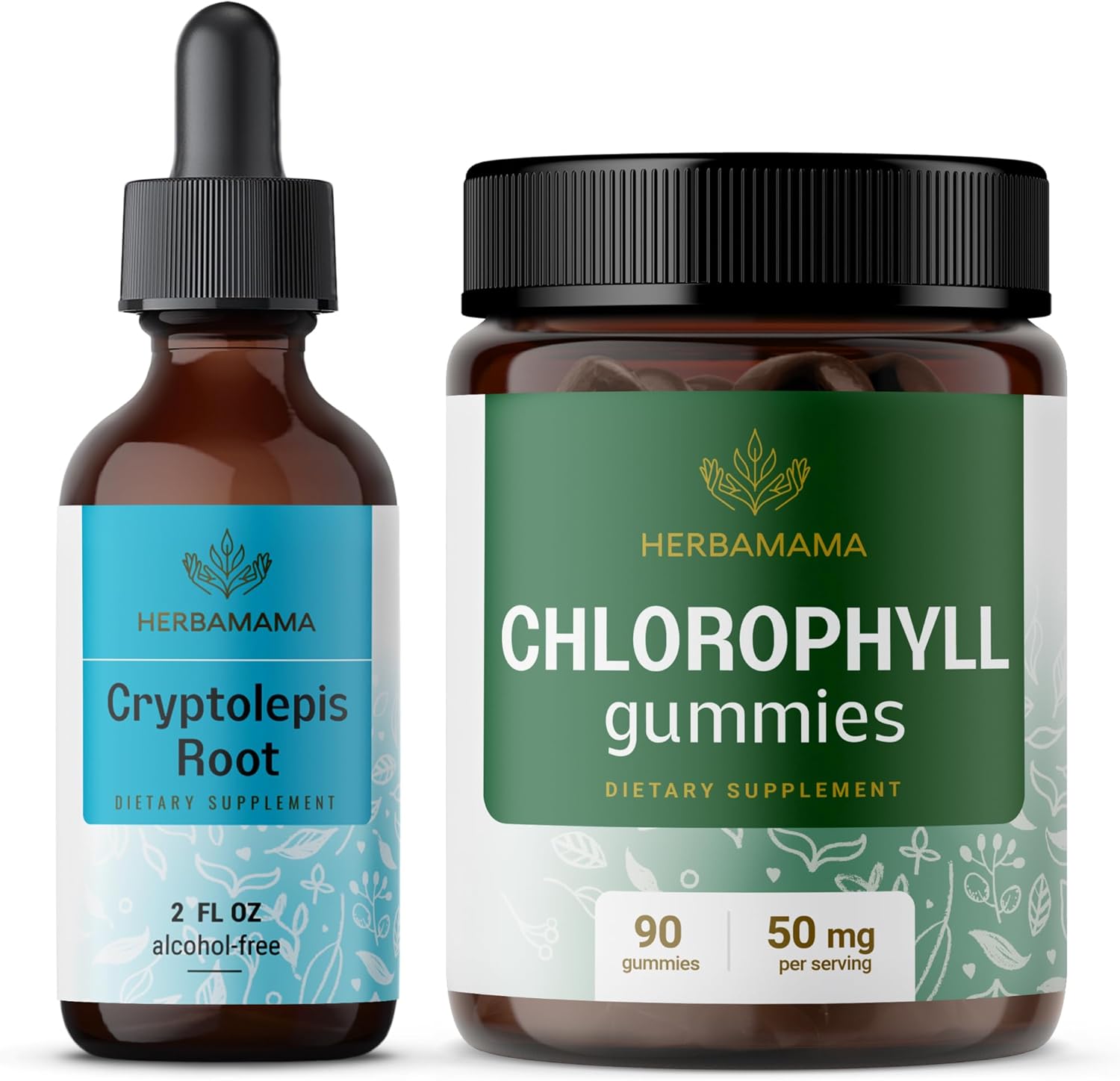 HERBAMAMA Cryptolepis and Chlorophyll Kit - Bundle of Cryptolepis Root Tincture 2 fl oz & 50 mg Chlorophyll Extract Gummies - Vegan, Non-GMO, Alcohol-Free - 2 Pack