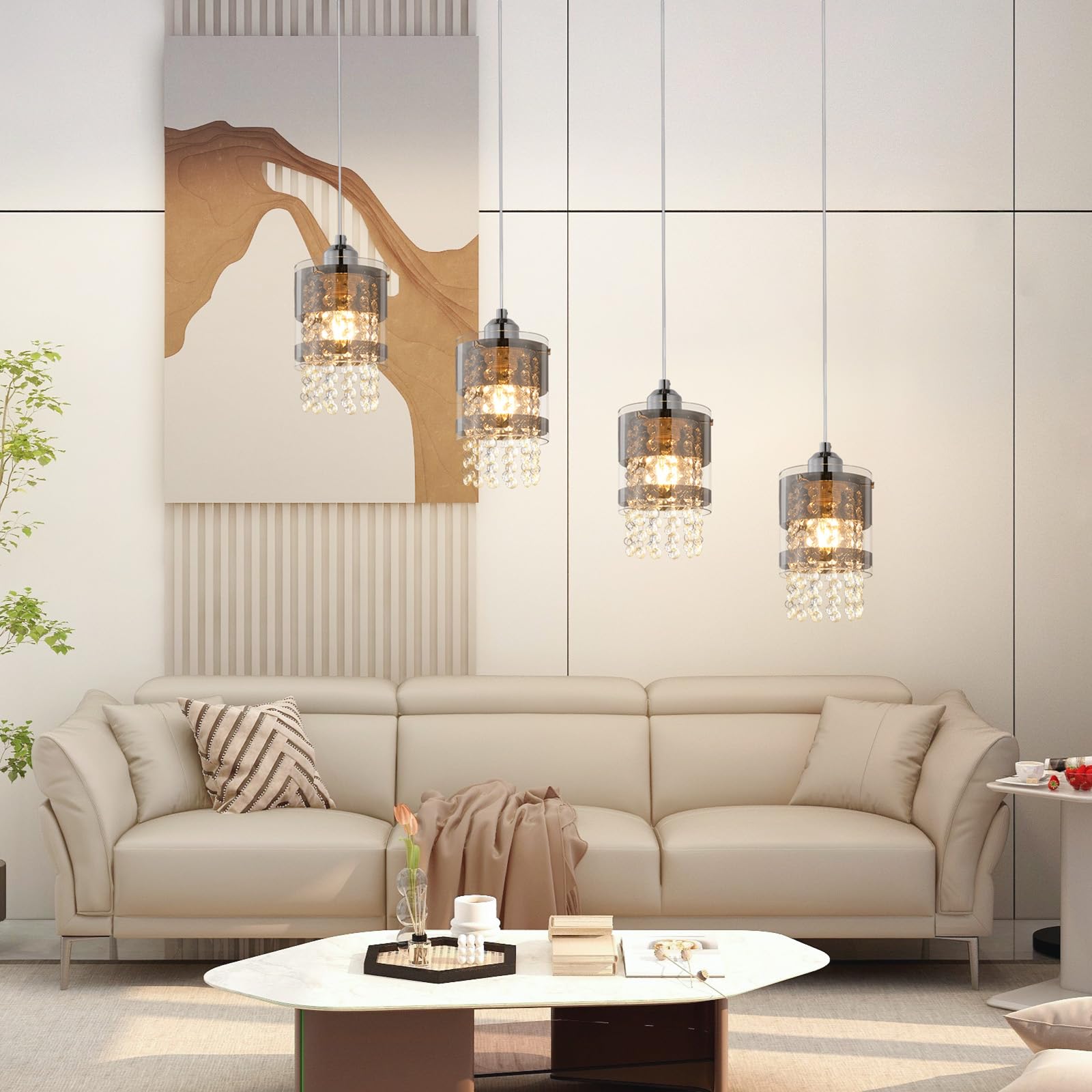 ZMH Pendelleuchte Esstisch Modern Hängelampe Glas Hängeleuchte Esszimmer 4 | Flammig Esstischlampe Hängend 150CM Höhenverstellbar Kristall E27 Pendellampe für Küche Wohnzimmer Ohne Leuchtmittel