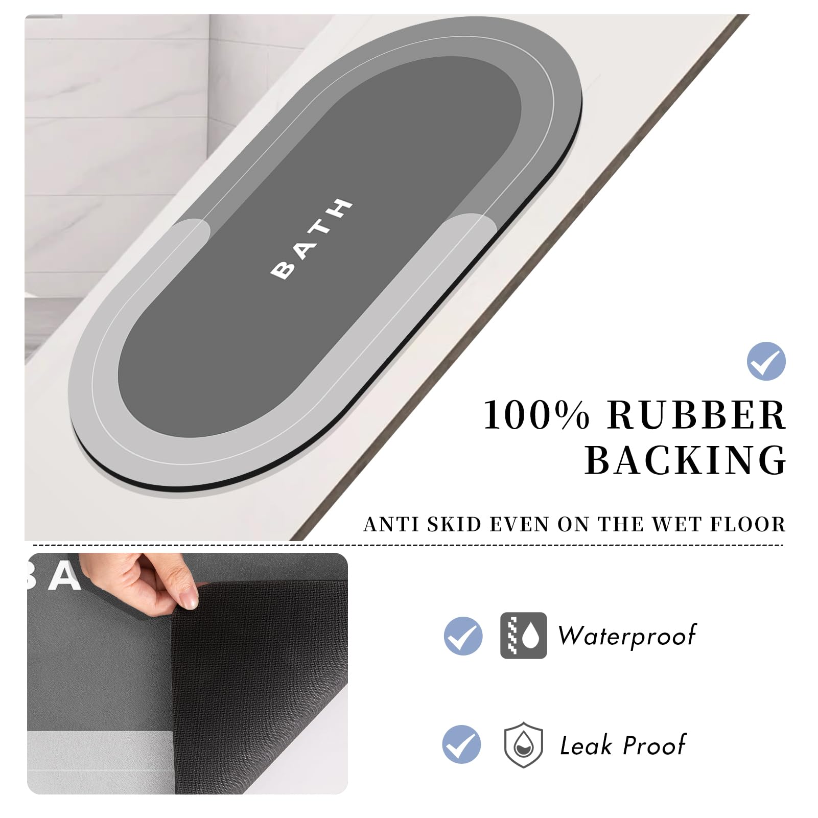 Doilc Tapis De Bain Antidérapant à Séchage Rapide - Tapis Salle De Bains Caoutchouc Absorbant, Fin Pour Sol Baignoire Cuisine Toilettes