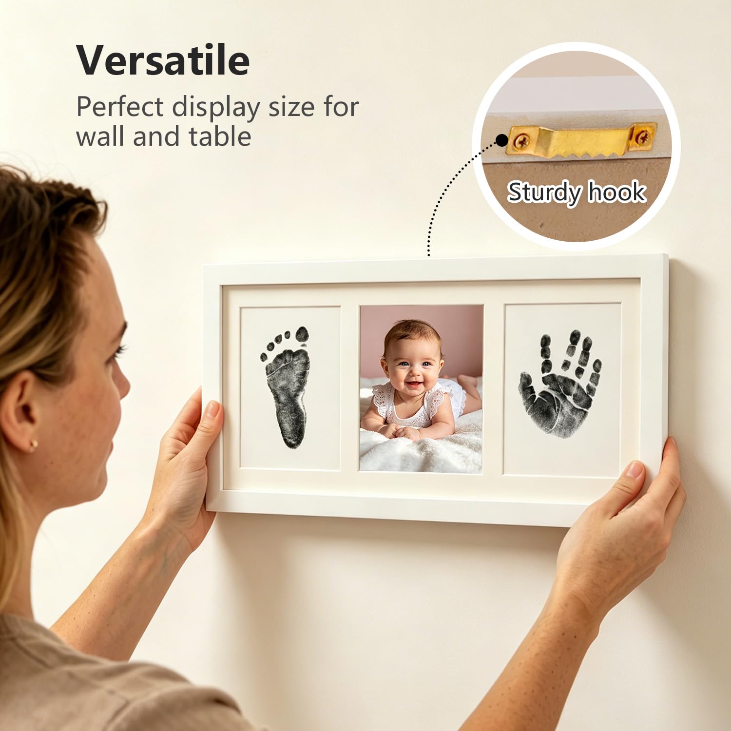 Baby Handprint and Footprint Kit per foto con cornice per bambino con tampone di inchiostro 100% Clean-Touch per neonato, regalo perfetto per neonati