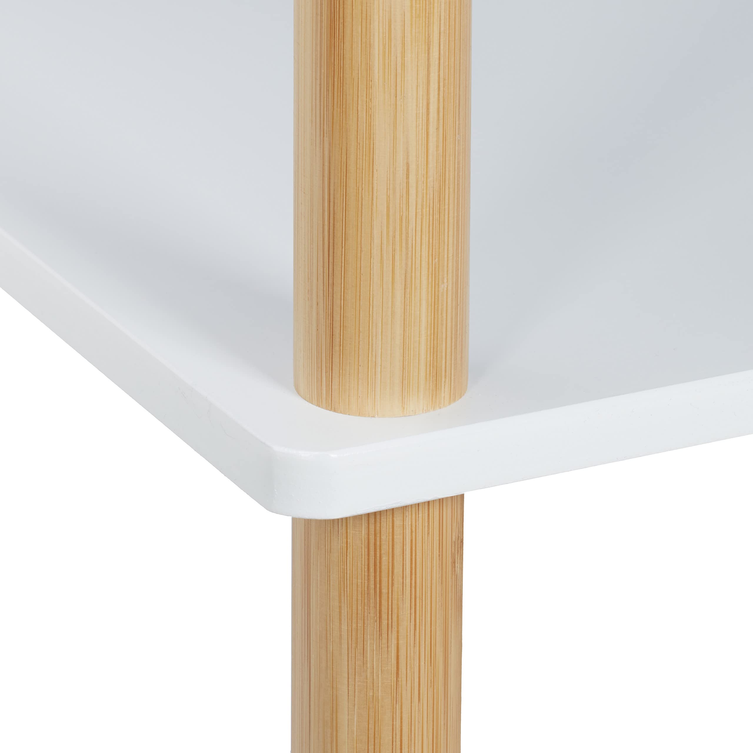 Relaxdays Estantería, 3 Baldas, MDF y Bambú, 79 x 60 x 40 cm, Estante Vertical, Mueble para Baño, Blanco/Natural