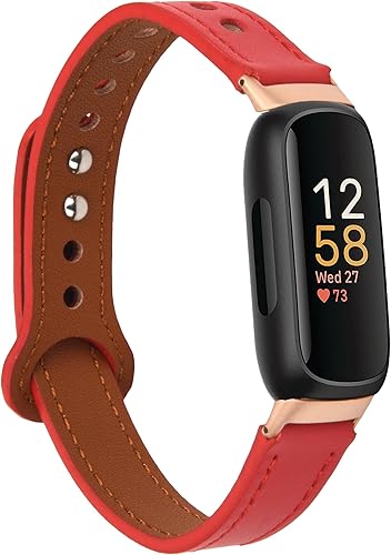 Miniatura 8 de Bandas de cuero compatibles con Fitbit Inspire 3 pulseras para mujeres y hombres, correa impermeable de repuesto de cuero genuino para reloj