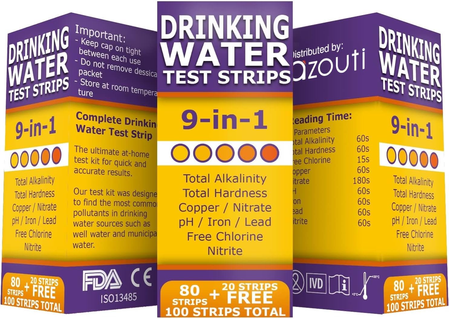BNS 9-in-1 Drinking Water Test Strips. Accurate Tester for pH, Chlorine, Nitrite, Nitrate, Lead, Total Hardness, Copper, Iron, Alkalinity. Home Test with Easy to Read Results in Seconds.